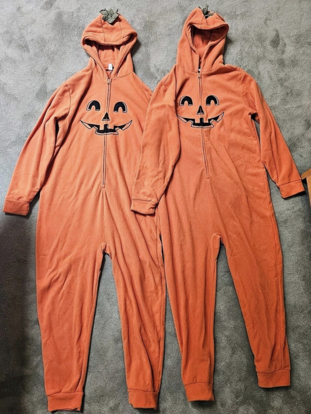 2 Adult Pumpkin Halloween One-Piece Pajamas/ Costumes Like New